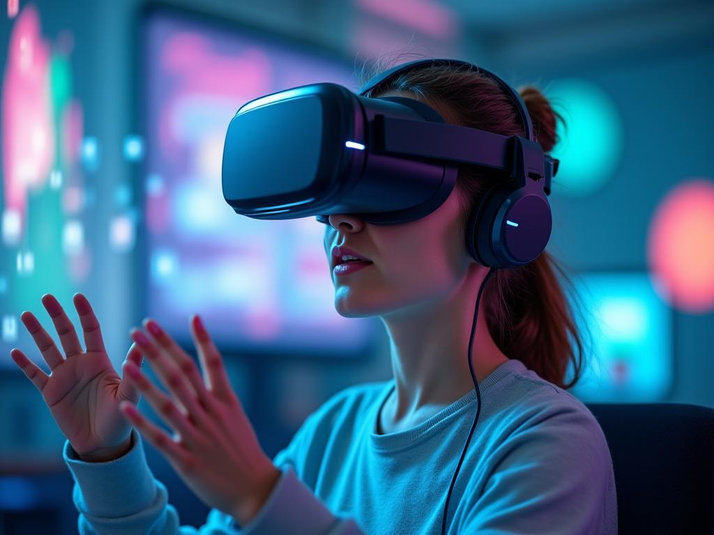 Estudiante utilizando gafas de realidad virtual para aprender
